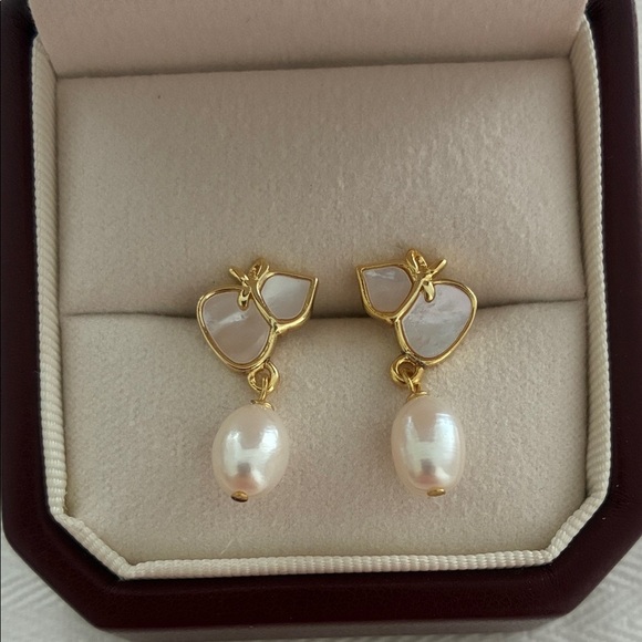Handmade Jewelry - Gold Enamel & Mother of Pearl Earrings